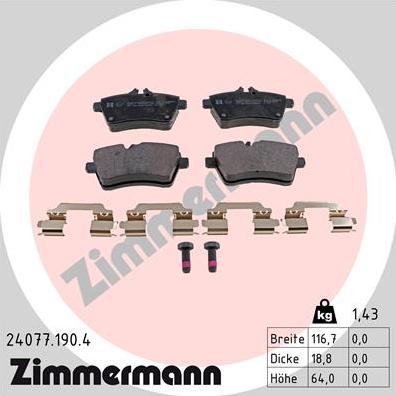 Zimmermann 24077.190.4 - Тормозные колодки, дисковые, комплект autosila-amz.com