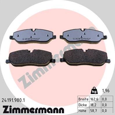 Zimmermann 24191.980.1 - Тормозные колодки, дисковые, комплект autosila-amz.com