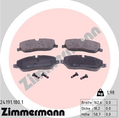 Zimmermann 24191.180.1 - Тормозные колодки, дисковые, комплект autosila-amz.com