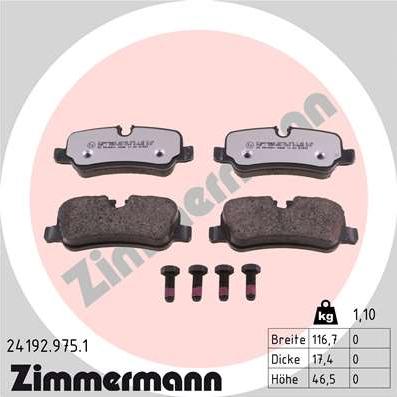 Zimmermann 24192.975.1 - Тормозные колодки, дисковые, комплект autosila-amz.com