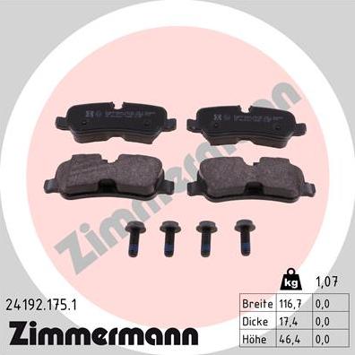 Zimmermann 24192.175.1 - Тормозные колодки, дисковые, комплект autosila-amz.com