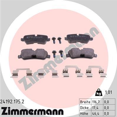 Zimmermann 24192.175.2 - Тормозные колодки, дисковые, комплект autosila-amz.com