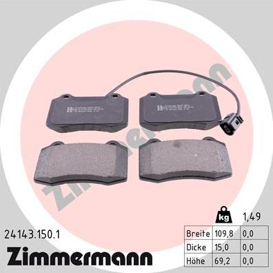 Zimmermann 24143.150.1 - Тормозные колодки, дисковые, комплект autosila-amz.com