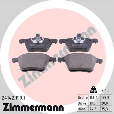 Zimmermann 24142.190.1 - Тормозные колодки, дисковые, комплект autosila-amz.com