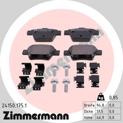 Zimmermann 24150.175.1 - Тормозные колодки, дисковые, комплект autosila-amz.com