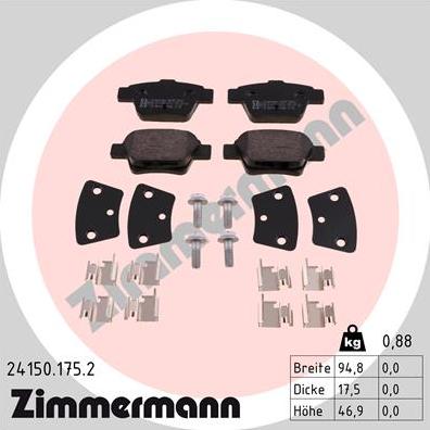 Zimmermann 24150.175.2 - Тормозные колодки, дисковые, комплект autosila-amz.com