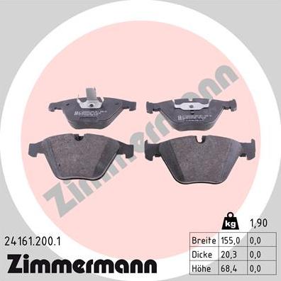 Zimmermann 24161.200.1 - Тормозные колодки, дисковые, комплект autosila-amz.com