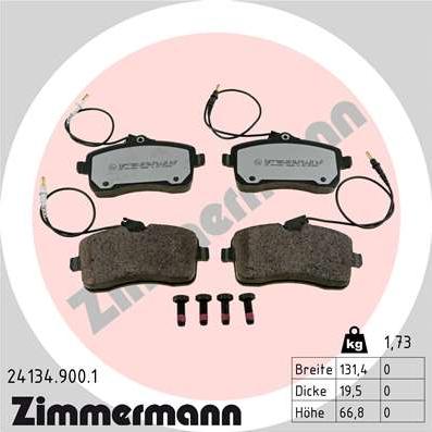 Zimmermann 24134.900.1 - Тормозные колодки, дисковые, комплект autosila-amz.com