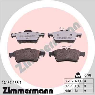 Zimmermann 24137.968.1 - Тормозные колодки, дисковые, комплект autosila-amz.com