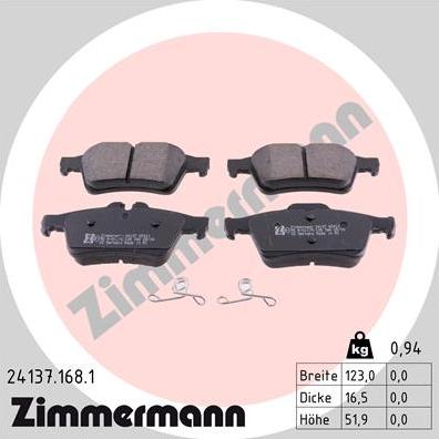 Zimmermann 24137.168.1 - Тормозные колодки, дисковые, комплект autosila-amz.com