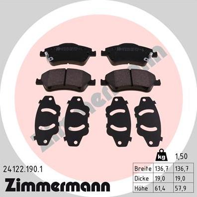 Zimmermann 24122.190.1 - Тормозные колодки, дисковые, комплект autosila-amz.com