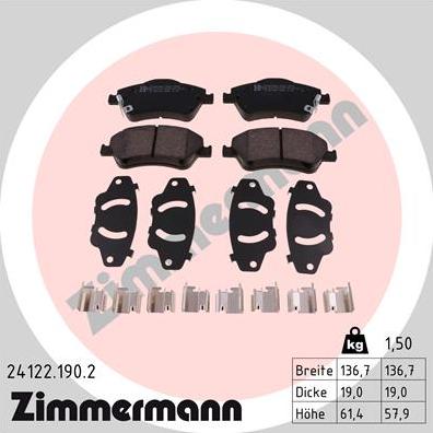 Zimmermann 24122.190.2 - Тормозные колодки, дисковые, комплект autosila-amz.com