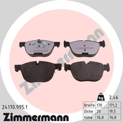 Zimmermann 24170.995.1 - Тормозные колодки, дисковые, комплект autosila-amz.com