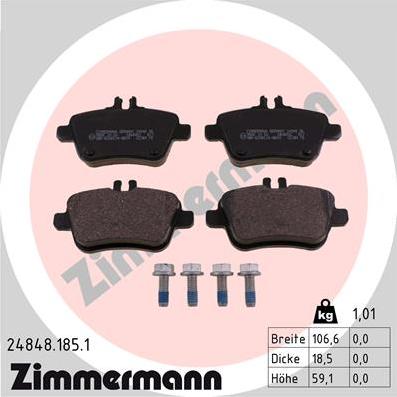 Zimmermann 24848.185.1 - Тормозные колодки, дисковые, комплект autosila-amz.com
