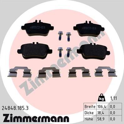 Zimmermann 24848.185.3 - Тормозные колодки, дисковые, комплект autosila-amz.com