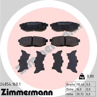 Zimmermann 24854.160.1 - Тормозные колодки, дисковые, комплект autosila-amz.com