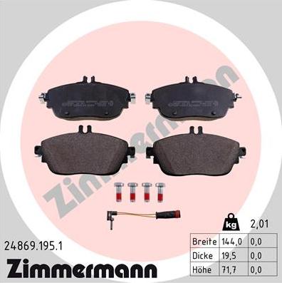 Zimmermann 24869.195.1 - Тормозные колодки, дисковые, комплект autosila-amz.com