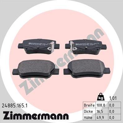 Zimmermann 24885.165.1 - Тормозные колодки, дисковые, комплект autosila-amz.com