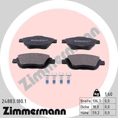 Zimmermann 24883.180.1 - Тормозные колодки, дисковые, комплект autosila-amz.com