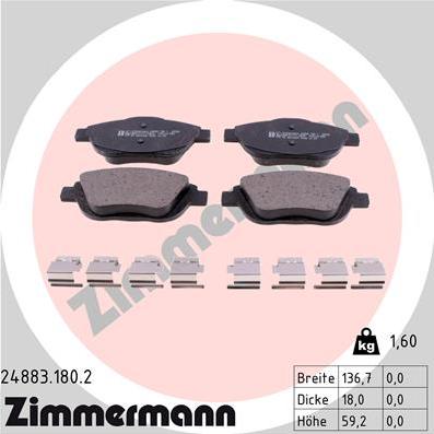 Zimmermann 24883.180.2 - Тормозные колодки, дисковые, комплект autosila-amz.com