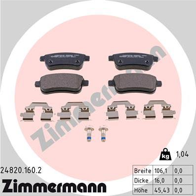 Zimmermann 24820.160.2 - Тормозные колодки, дисковые, комплект autosila-amz.com