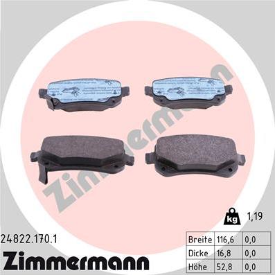 Zimmermann 24822.170.1 - Тормозные колодки, дисковые, комплект autosila-amz.com