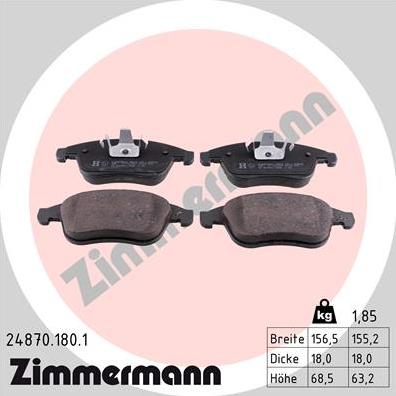Zimmermann 24870.180.1 - Тормозные колодки, дисковые, комплект autosila-amz.com