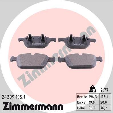 Zimmermann 24399.195.1 - Тормозные колодки, дисковые, комплект autosila-amz.com