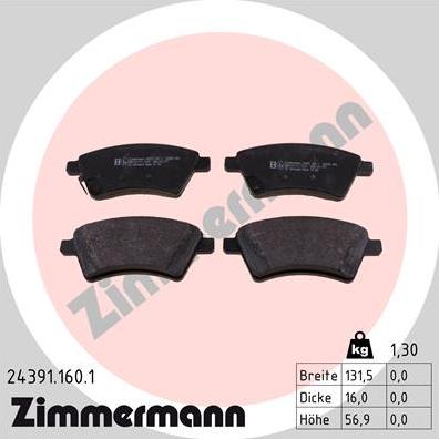Zimmermann 24391.160.1 - Тормозные колодки, дисковые, комплект autosila-amz.com