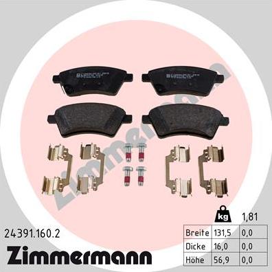 Zimmermann 24391.160.2 - Тормозные колодки, дисковые, комплект autosila-amz.com