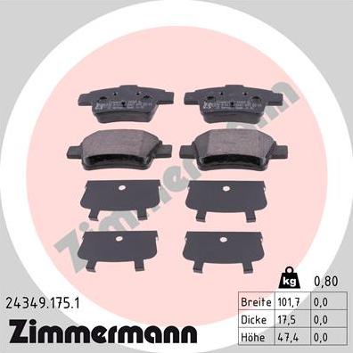 Zimmermann 24349.175.1 - Тормозные колодки, дисковые, комплект autosila-amz.com