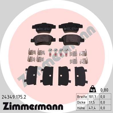 Zimmermann 24349.175.2 - Тормозные колодки, дисковые, комплект autosila-amz.com