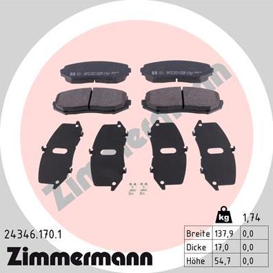 Zimmermann 24346.170.1 - Тормозные колодки, дисковые, комплект autosila-amz.com