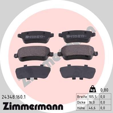 Zimmermann 24348.160.1 - Тормозные колодки, дисковые, комплект autosila-amz.com