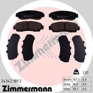 Zimmermann 24342.180.2 - Тормозные колодки, дисковые, комплект autosila-amz.com