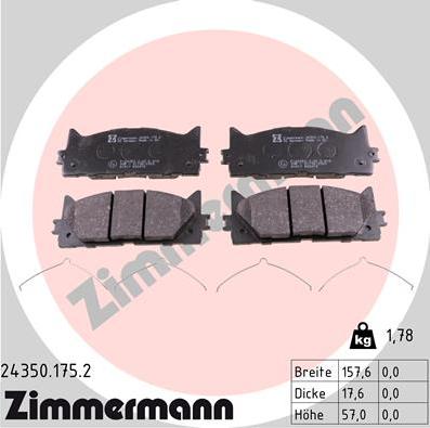 Zimmermann 24350.175.2 - Тормозные колодки, дисковые, комплект autosila-amz.com