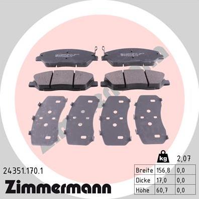 Zimmermann 24351.170.1 - Тормозные колодки, дисковые, комплект autosila-amz.com