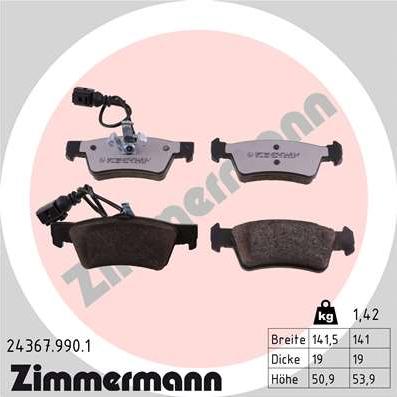Zimmermann 24367.990.1 - Тормозные колодки, дисковые, комплект autosila-amz.com