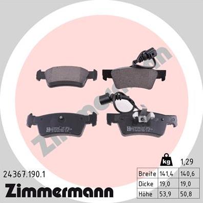Zimmermann 24367.190.1 - Тормозные колодки, дисковые, комплект autosila-amz.com