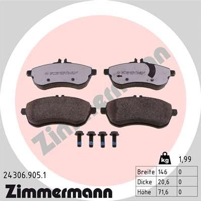 Zimmermann 24306.905.1 - Тормозные колодки, дисковые, комплект autosila-amz.com