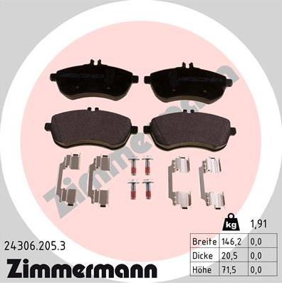 Zimmermann 24306.205.3 - Тормозные колодки, дисковые, комплект autosila-amz.com