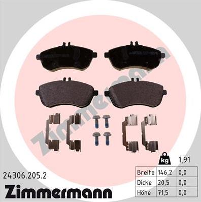 Zimmermann 24306.205.2 - Тормозные колодки, дисковые, комплект autosila-amz.com