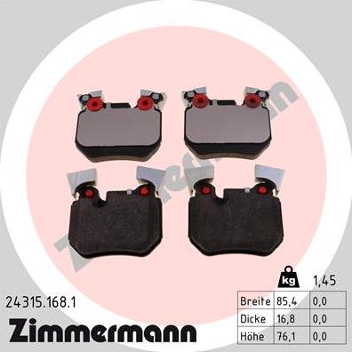 Zimmermann 24315.168.1 - Тормозные колодки, дисковые, комплект autosila-amz.com