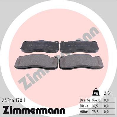 Zimmermann 24316.170.1 - Тормозные колодки, дисковые, комплект autosila-amz.com