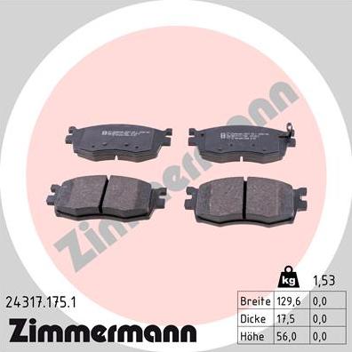 Zimmermann 24317.175.1 - Тормозные колодки, дисковые, комплект autosila-amz.com