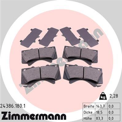 Zimmermann 24386.180.1 - Тормозные колодки, дисковые, комплект autosila-amz.com