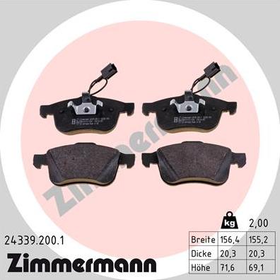 Zimmermann 24339.200.1 - Тормозные колодки, дисковые, комплект autosila-amz.com