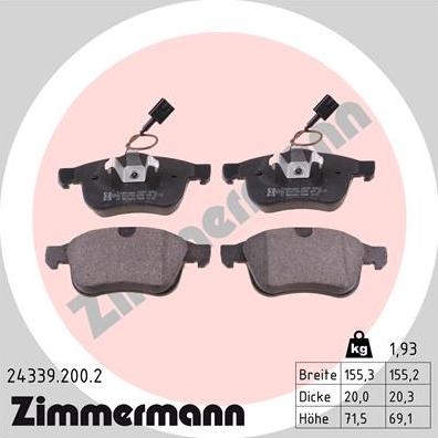 Zimmermann 24339.200.2 - Тормозные колодки, дисковые, комплект autosila-amz.com