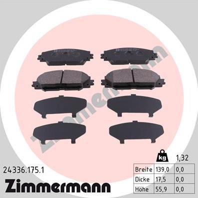 Zimmermann 24336.175.1 - Тормозные колодки, дисковые, комплект autosila-amz.com