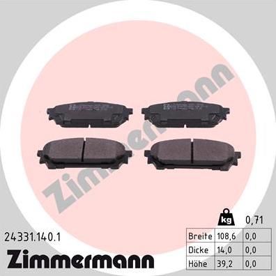 Zimmermann 24331.140.1 - Тормозные колодки, дисковые, комплект autosila-amz.com
